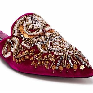 Alice + Olivia Red New Urtin Embellished Velvet Mules/Slides